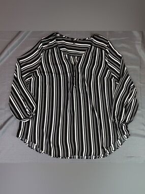 Torrid Harper Blouse 3X Black White Striped High Low Tunic Top